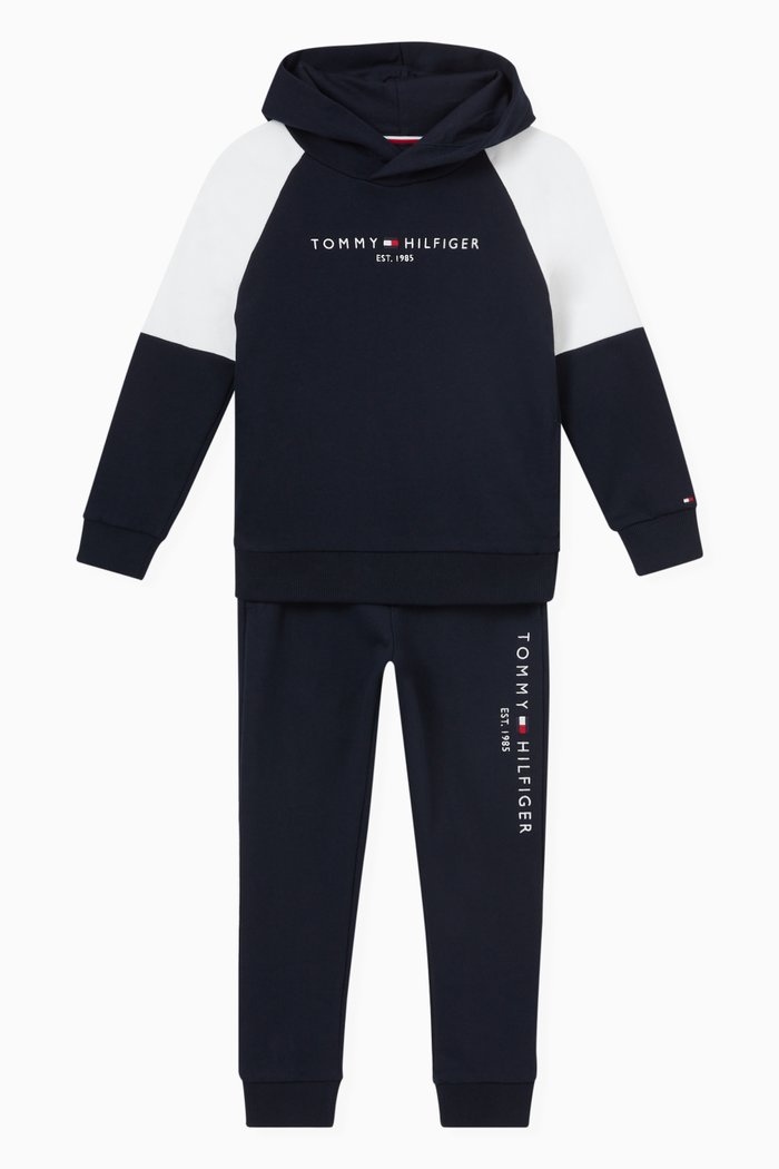 

Logo Essential Hoodie & Joggers Set in Cotton, Blue
