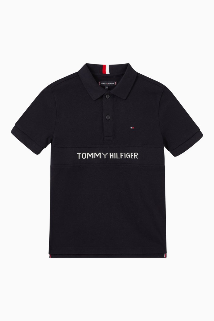 

Jacquard Logo Polo in Organic Cotton, Blue