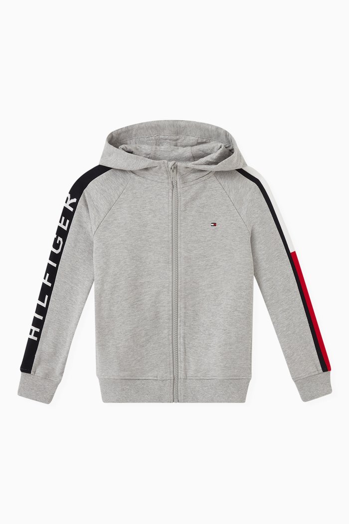 

Logo Tape Hoodie in Organic Cotton, Grey