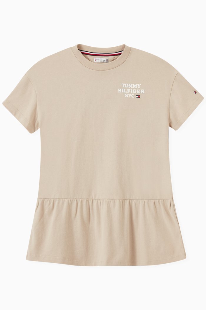 Logo-print Dress in Organic Cotton, Neutral