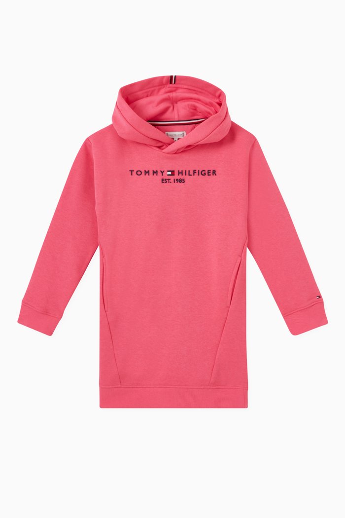 

Essential Logo Hooded Dress in Cotton, Pink