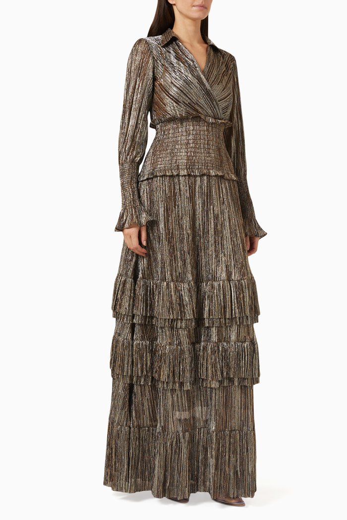 

Tiered Metallic Gown, Black