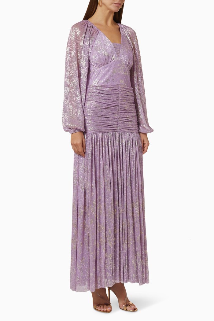 

V-Neckline Ruched Dress, Purple