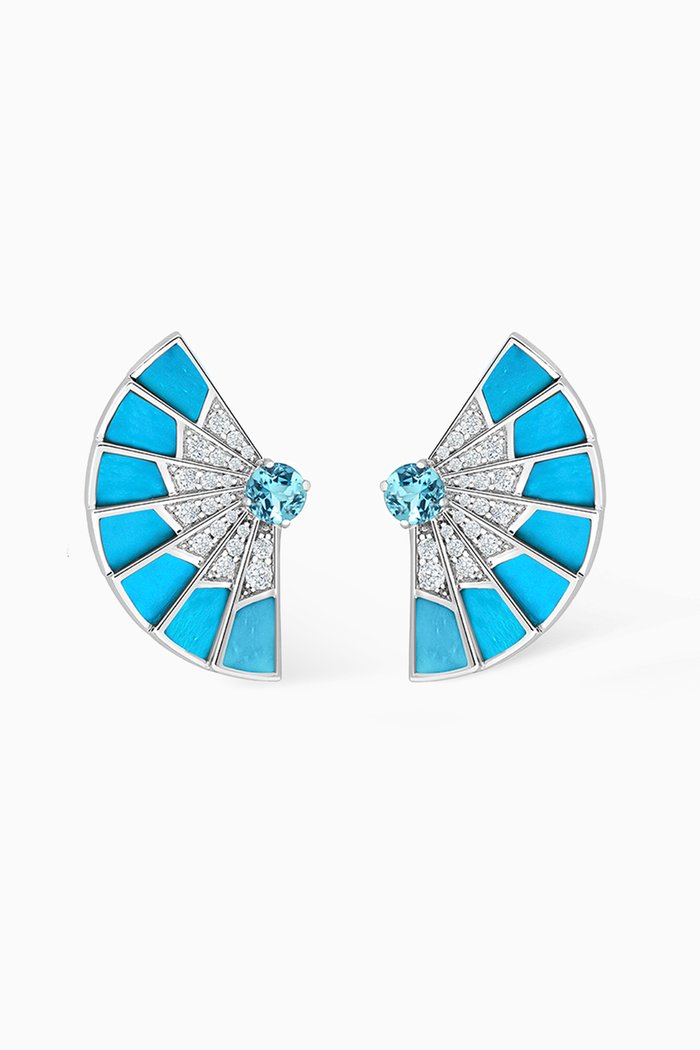 

Fanfare Symphony Diamond & Multi-stone Earrings in 18kt White Gold, Blue