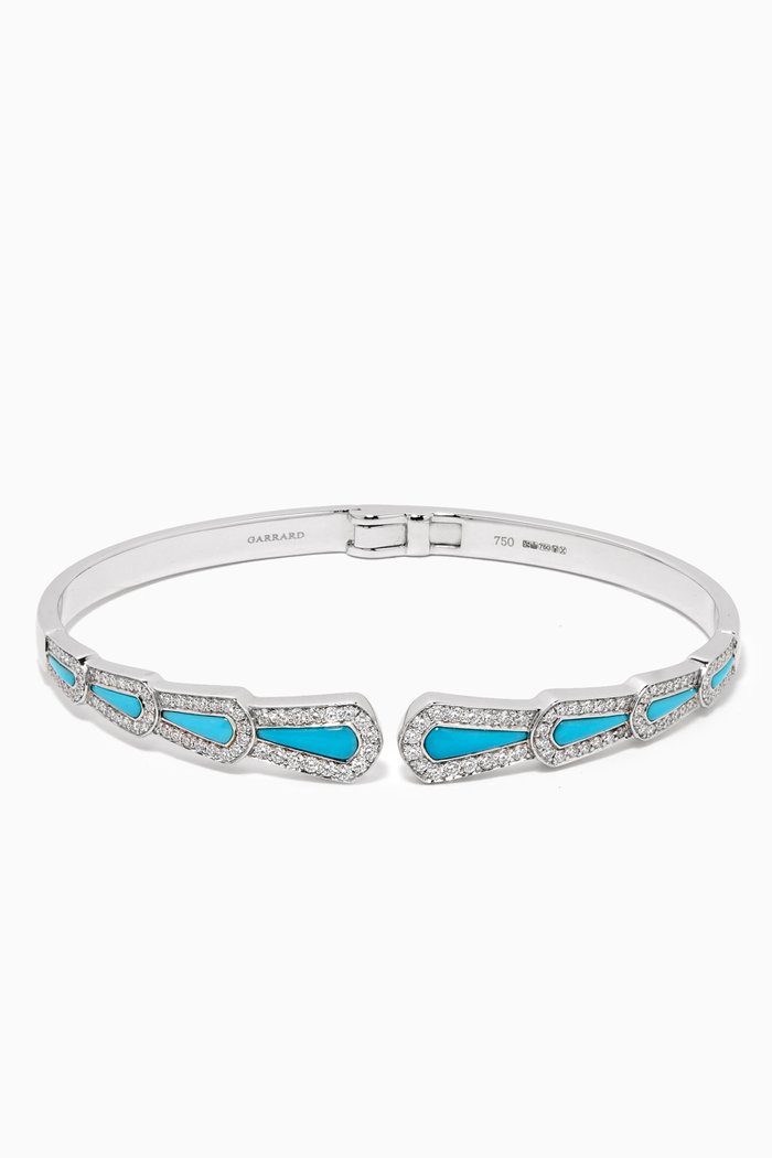 Fanfare Symphony Diamond & Turquoise Bangle in 18kt White Gold, Blue