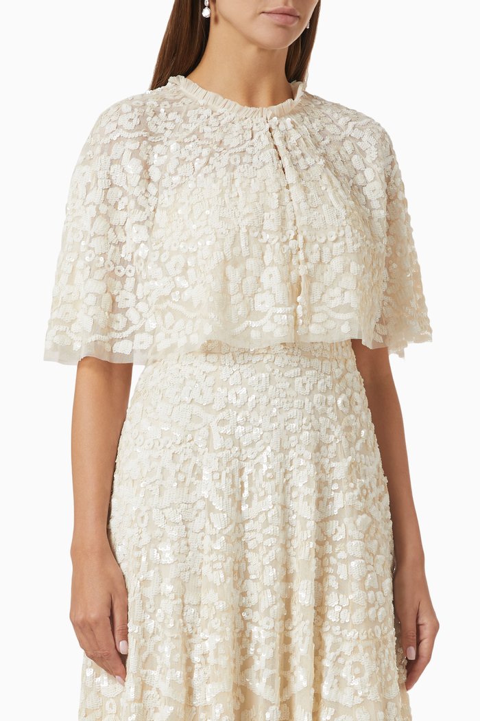 

Filigree Sequin Short Cape in Tulle, Neutral