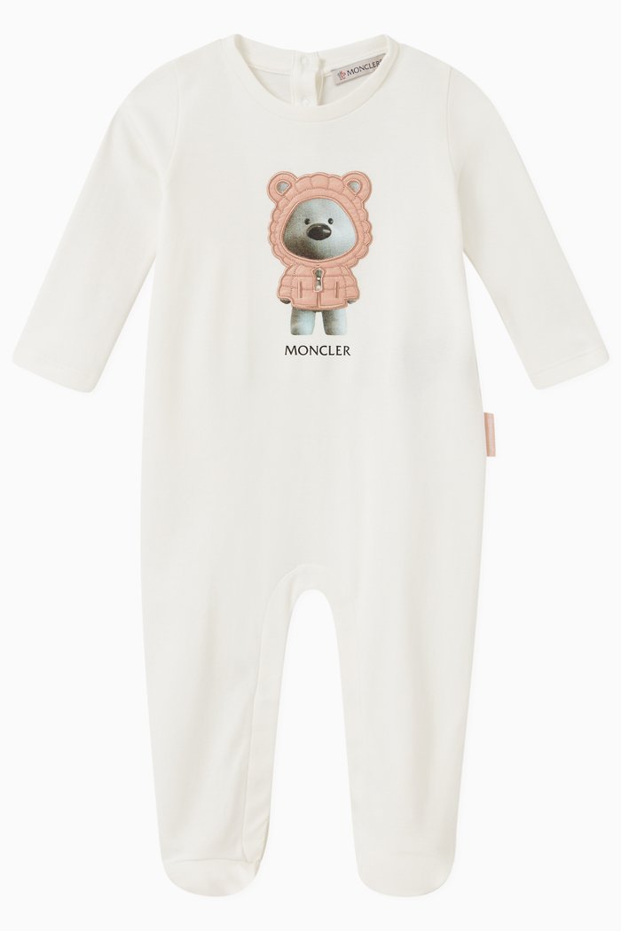 

Cartoon Bear Print Playsuit in Cotton, White
