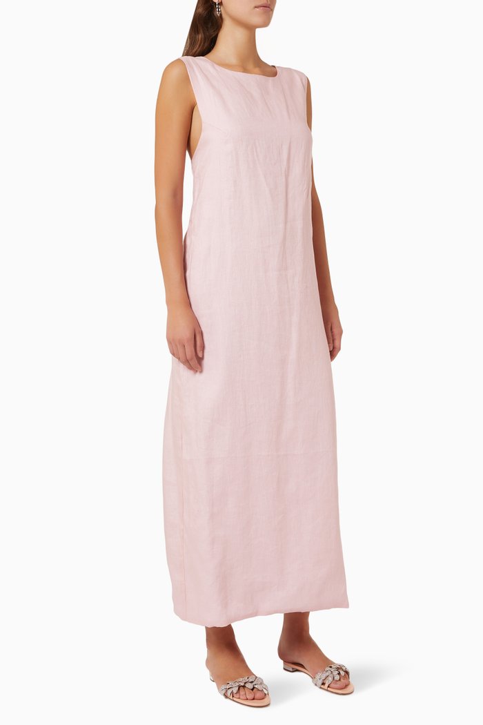 

Sleeveless Maxi Dress in Linen, Pink