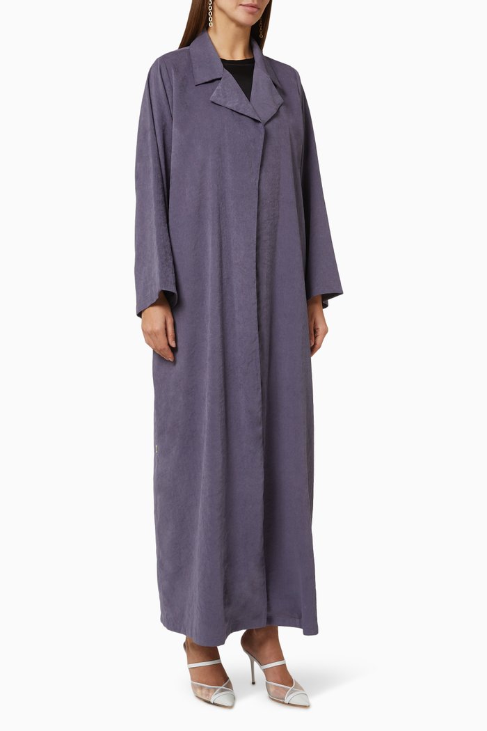 Notched Collar Abaya in Suede, Neutral