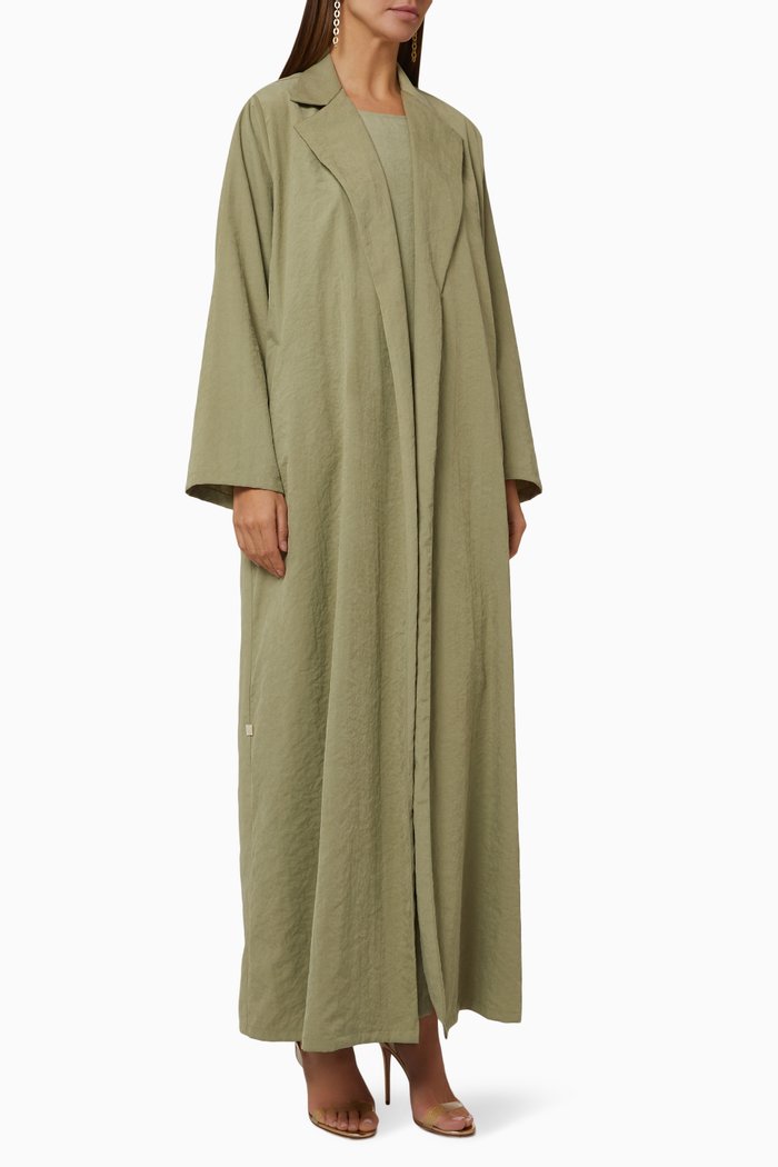 

Notched Lapel Abaya Set in Suede, Green