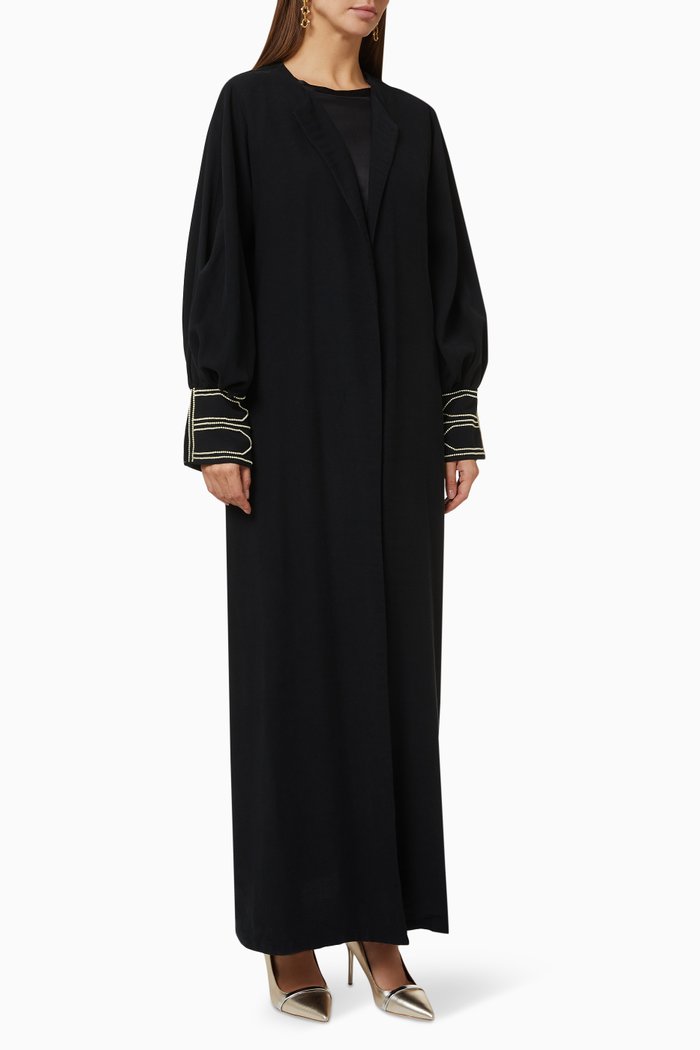 

Beaded Cuff Abaya in Crush Cotton, Black