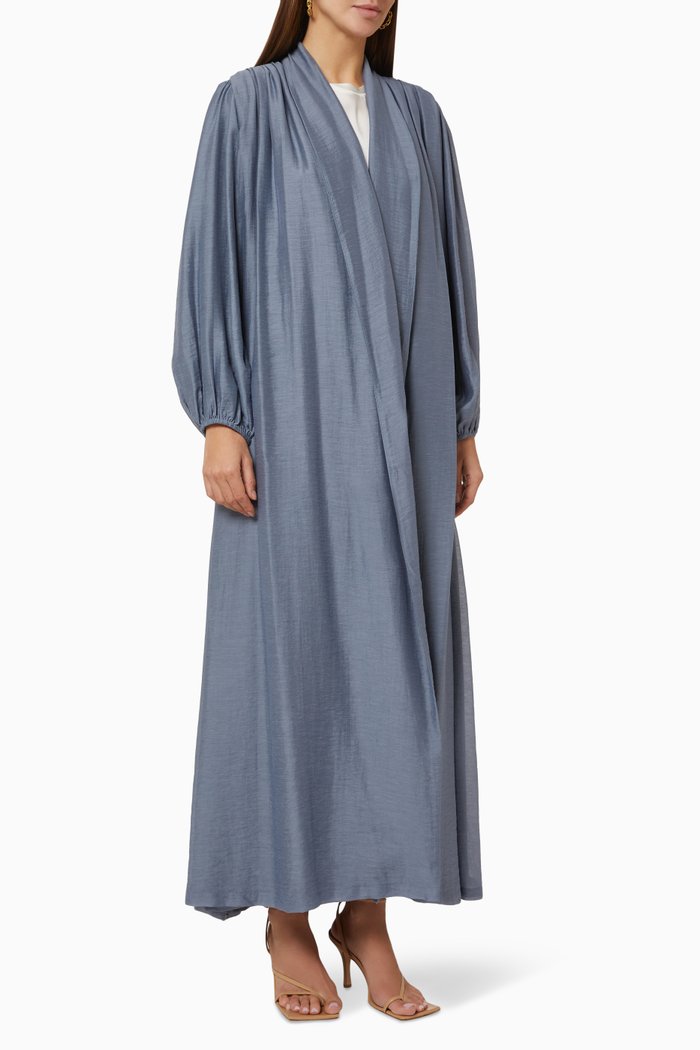 

Balloon Sleeve Pleated Abaya, Grey