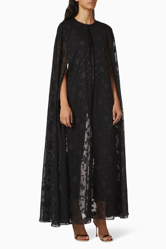 

Floral Cape Abaya, Black