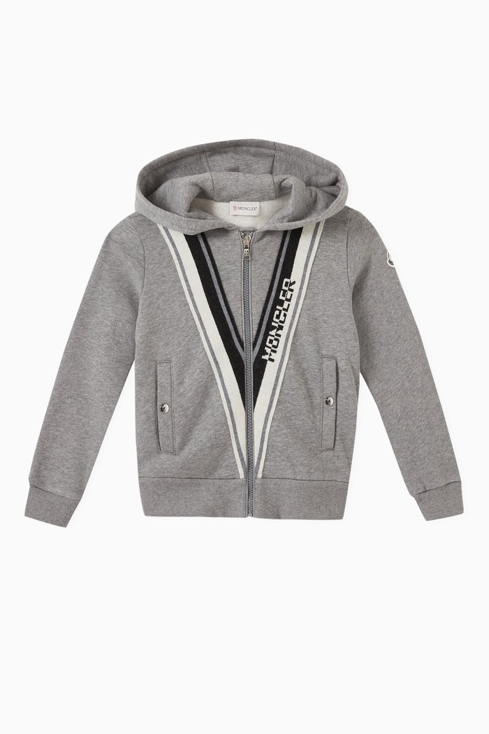 

Striped Logo Hoodie in Cotton, Grey