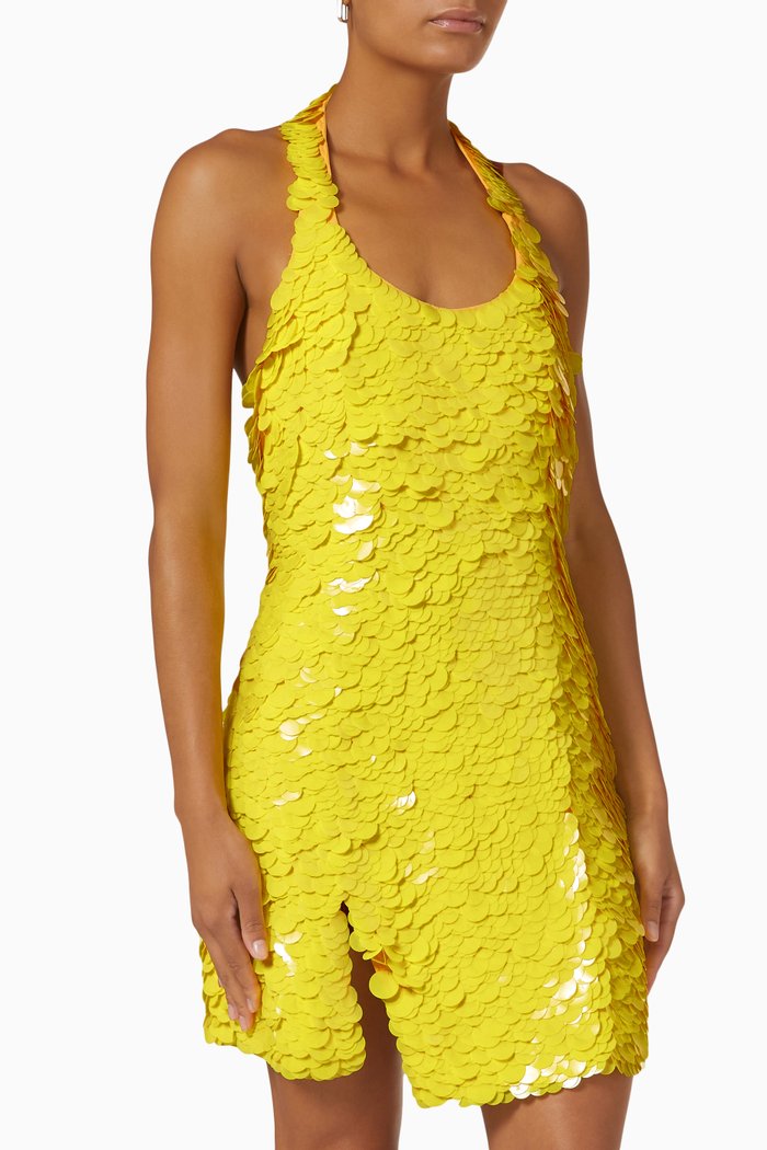 Allium Mini Dress in Silk, Yellow