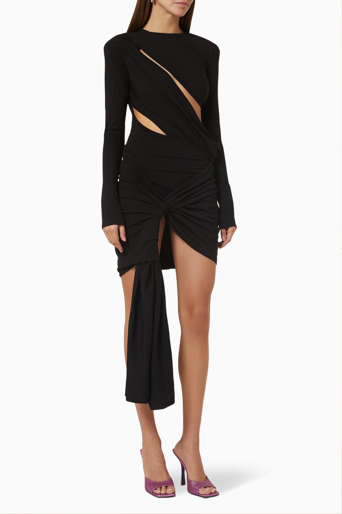 

Draped Mini Dress in Light Jersey, Black