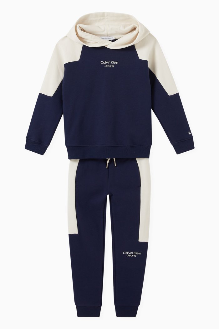 Colour Block Tracksuit Set in Cotton, Blue