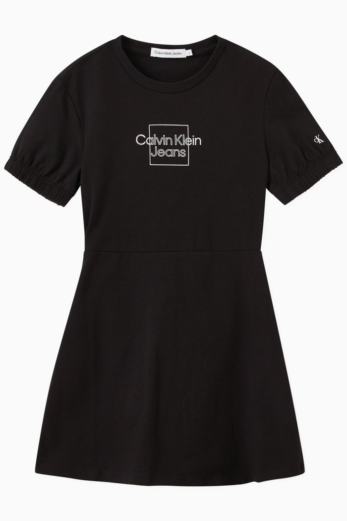 

Logo Puff Sleeved Dress in Cotton, Black