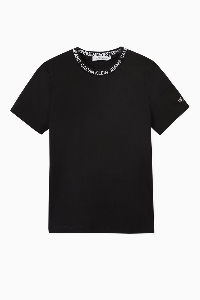 

Intarsia Logo Collar T-shirt in Cotton, Black