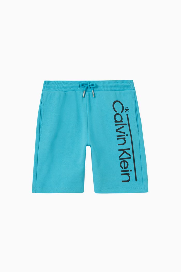 Institutional Lined Logo Shorts in Cotton, Blue