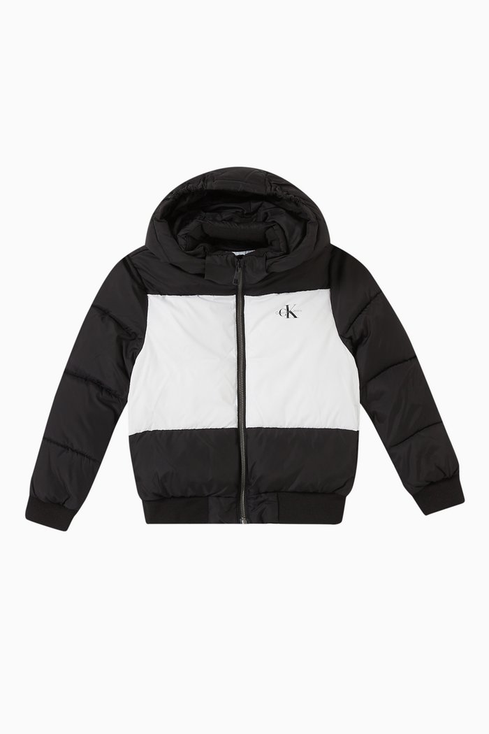 

Colourblock Puffer Jacket in Recycled Polyester, Black
