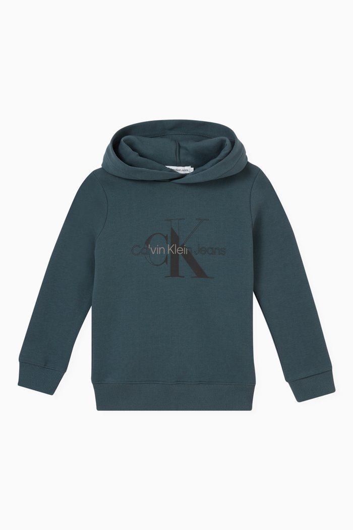 

Reflective Logo Hoodie in Cotton Fleece, Blue