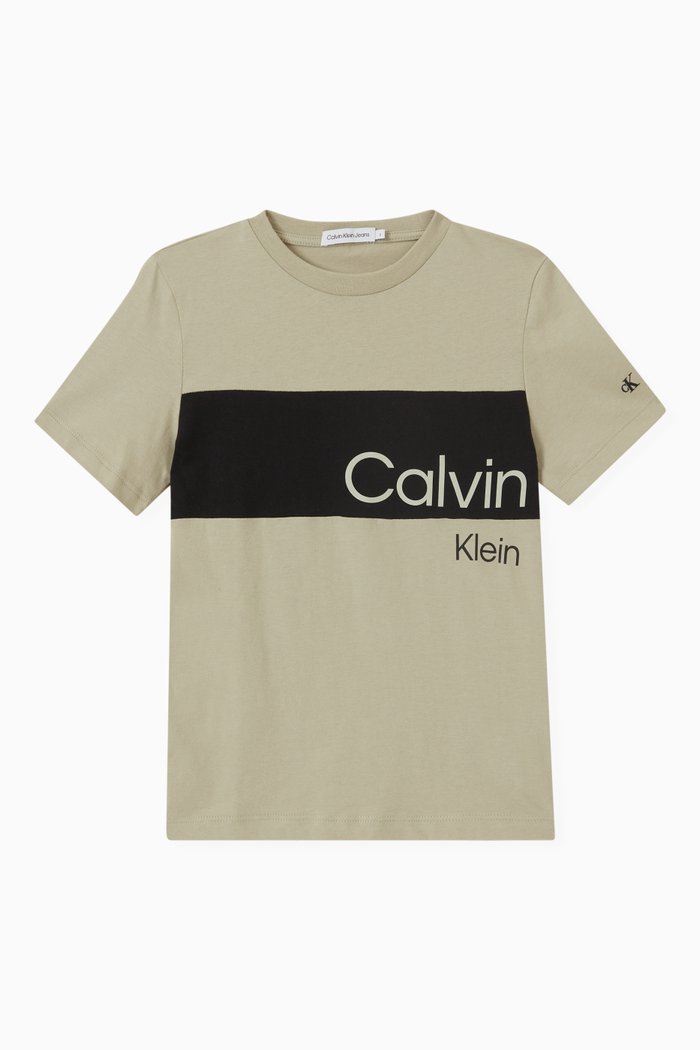 Colour Block Logo T-shirt in Cotton, Neutral