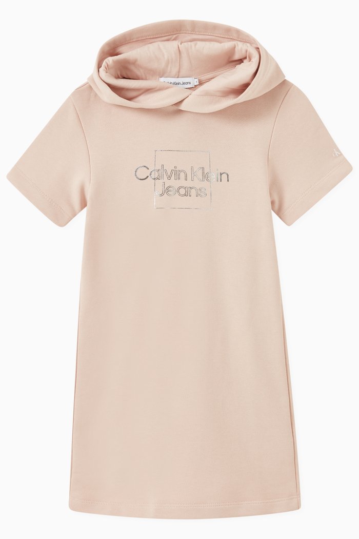 

Metallic Logo Hooded Dress in Cotton, Pink