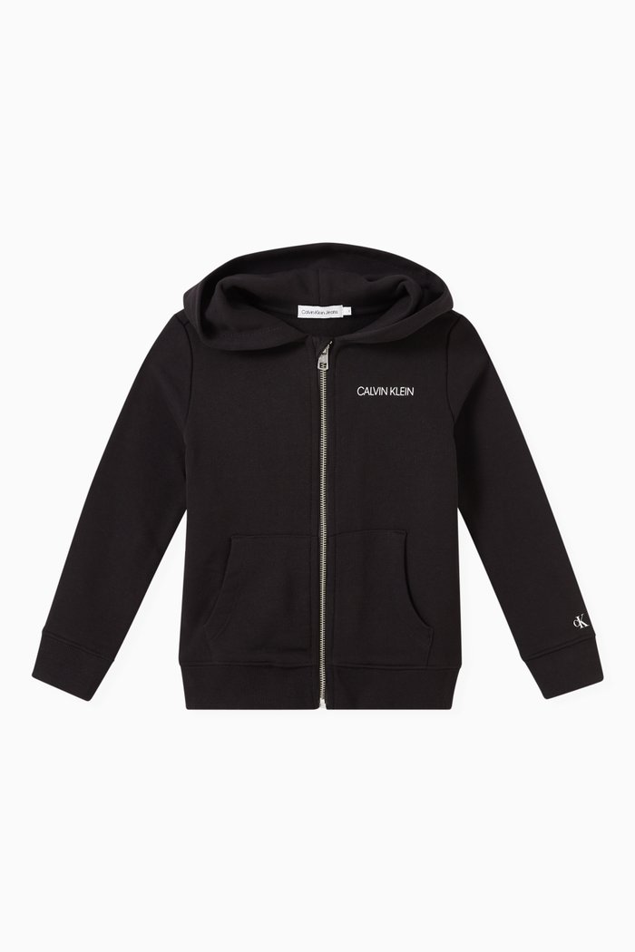 

Logo Zip Up Hoodie in Cotton, Black