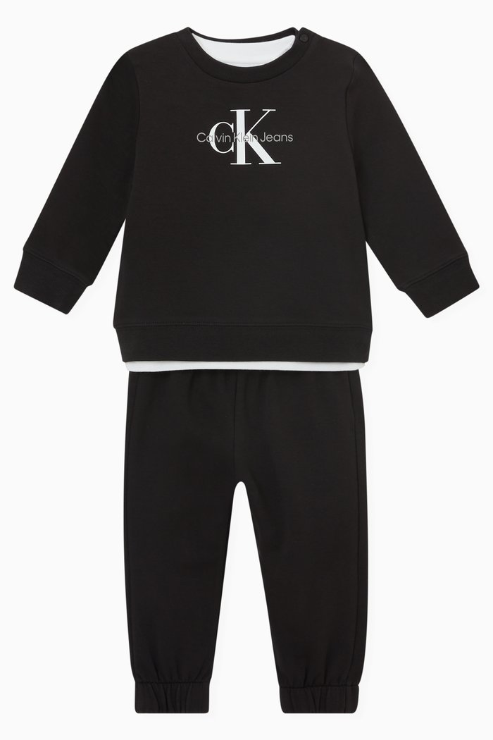 Logo T-shirt & Tracksuit Set in Stretchy Cotton, Black