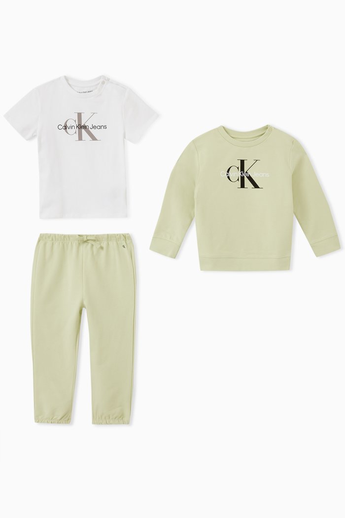 Logo T-shirt & Tracksuit Set in Stretchy Cotton, Green