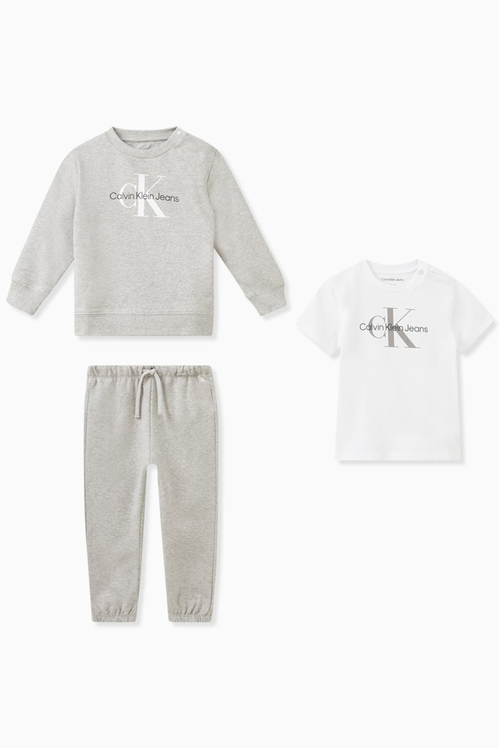 

Logo T-shirt & Tracksuit Set in Stretchy Cotton, Grey