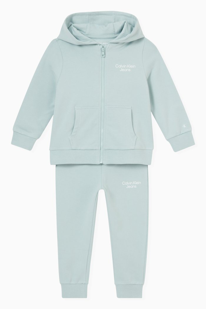 

Logo Zip-up Tracksuit Set in Organic Cotton Terry, Blue