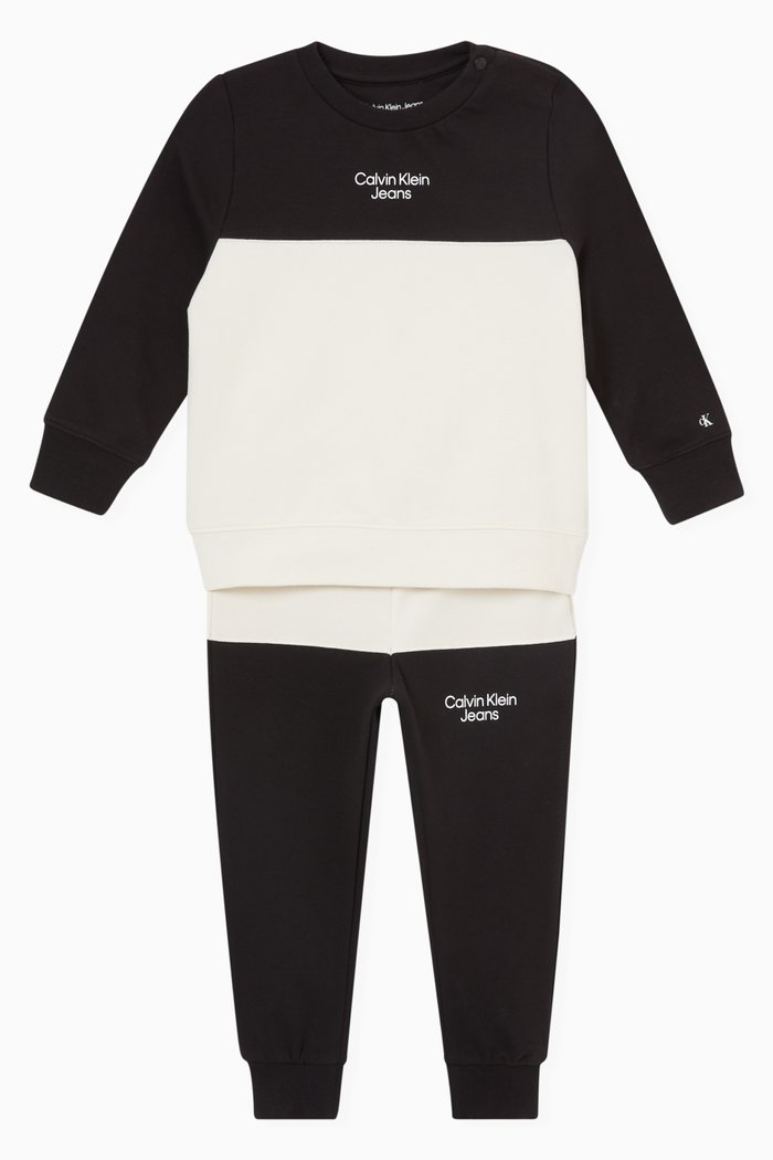 

Colour-block Logo Sweatshirt & Pants Set in Organic Cotton Terry, Black