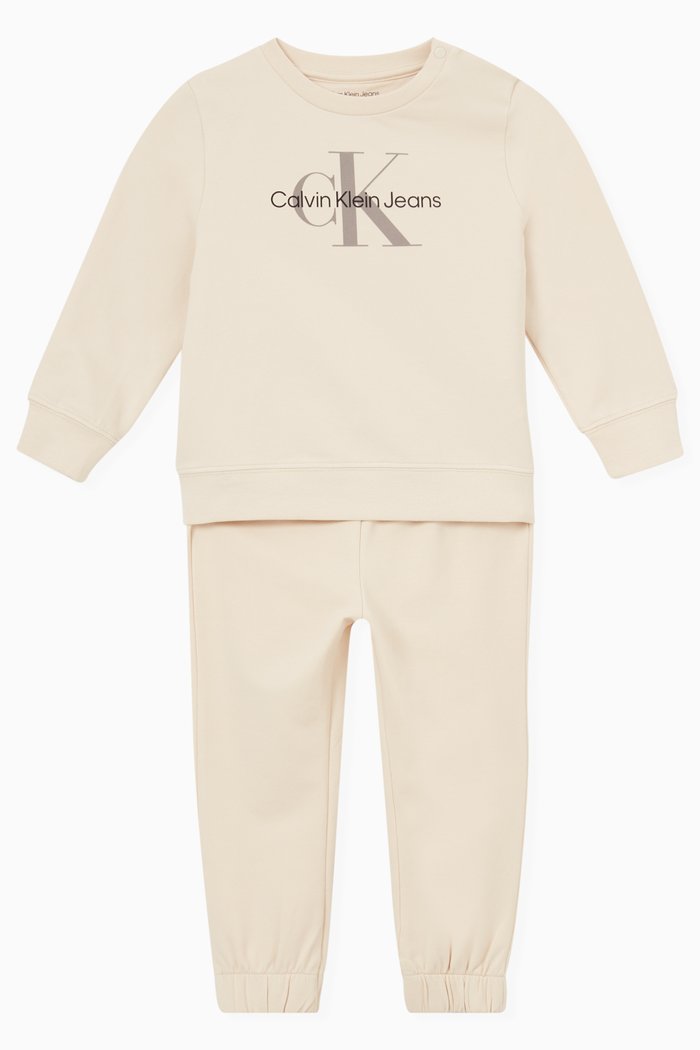 

Logo Sweatshirt & Pants Set in Organic Cotton Terry, Neutral
