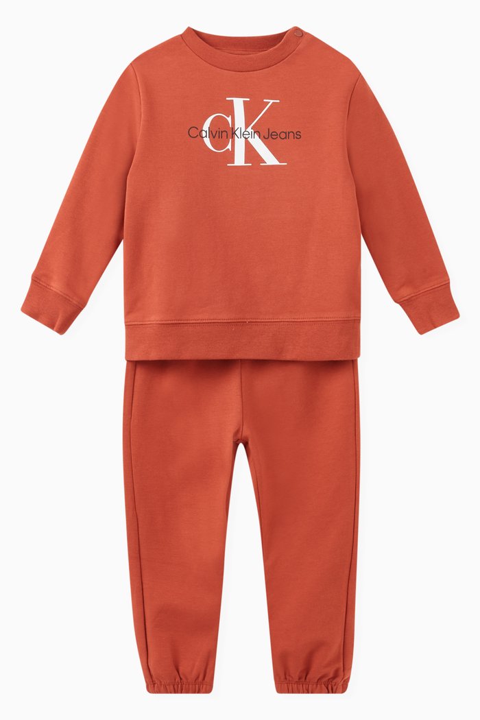 

Logo Sweatshirt & Pants Set in Organic Cotton Terry, Brown