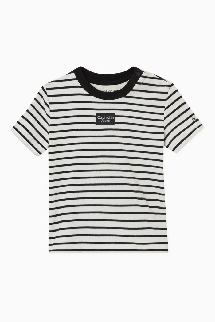 Striped T-shirt in Stretchy Cotton, Black