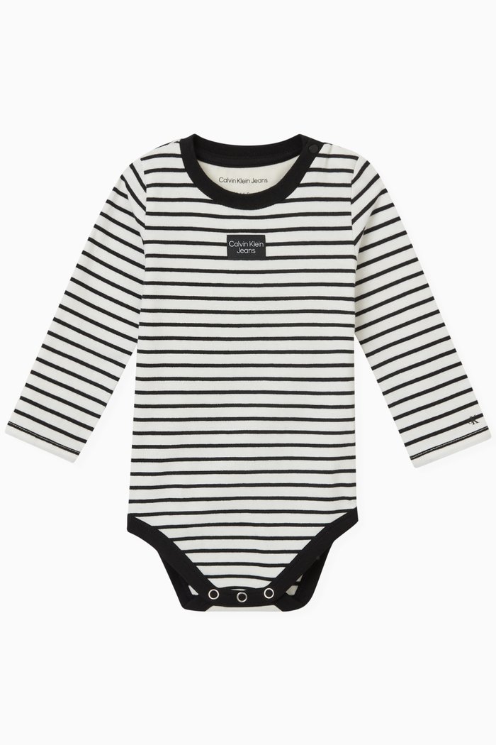 

Striped Logo Bodysuit in Stretchy Cotton, Black