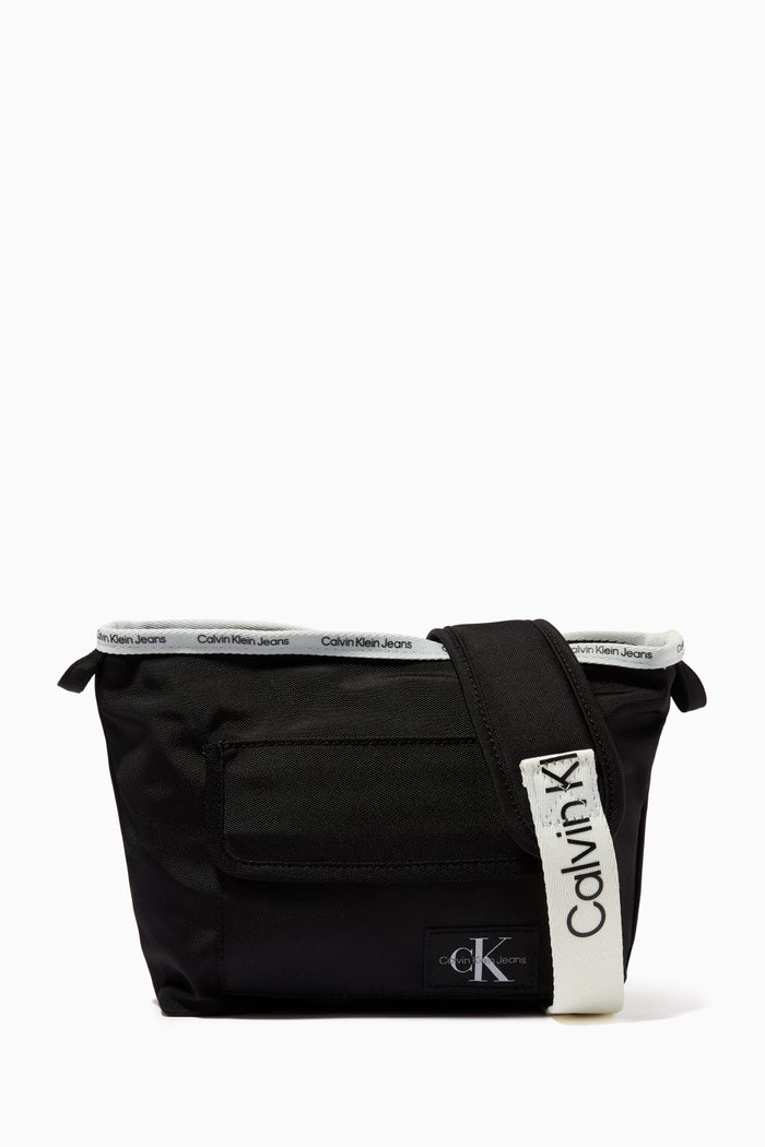 

Logo Tape Crossbody Bag in Recycled Fabric, Black