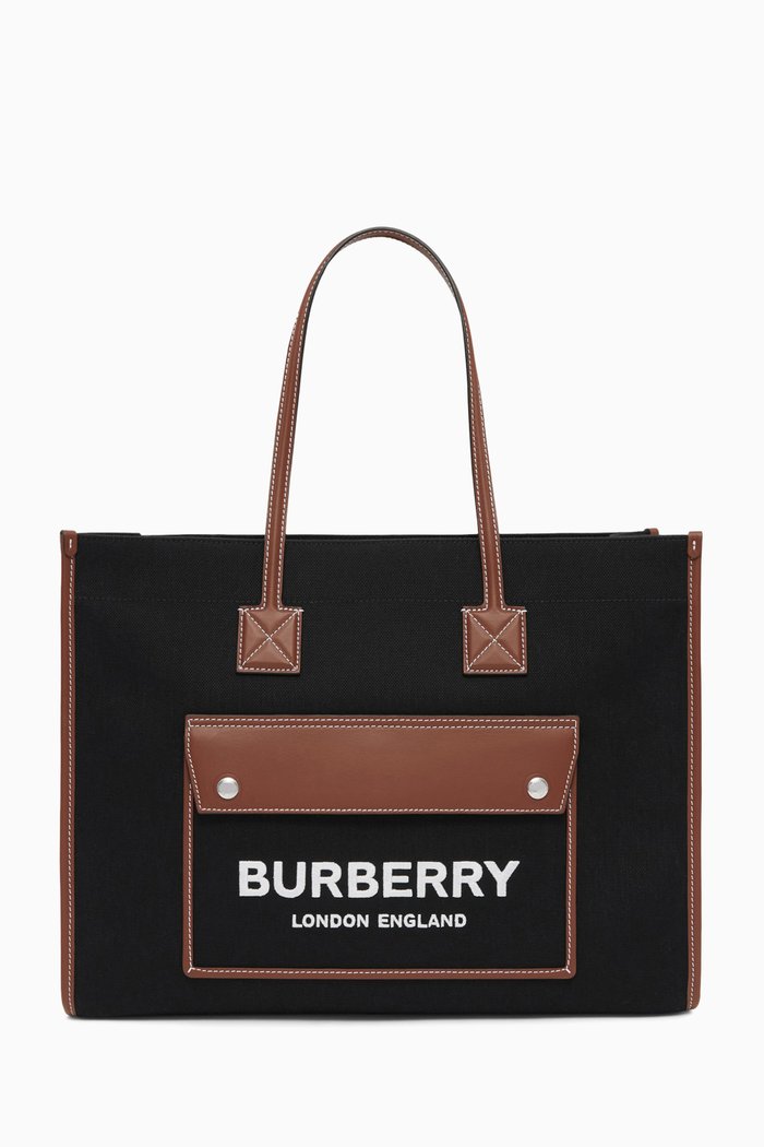 

Medium Freya Tote Bag in Canvas & Leather, Black