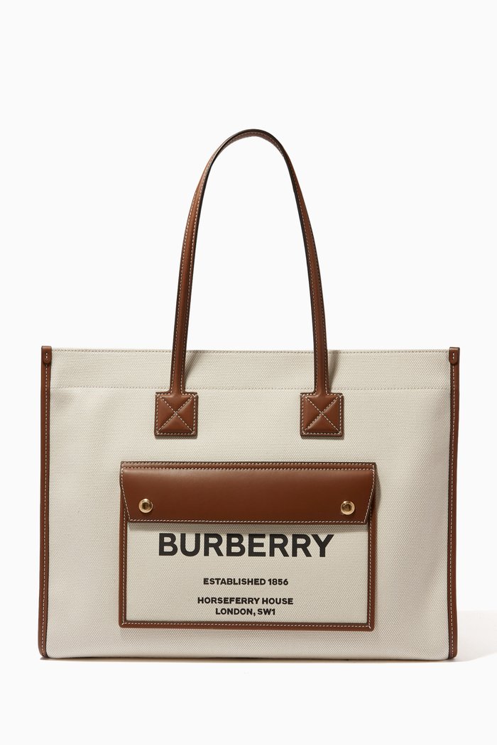

Freya Medium Tote Bag in Canvas & Leather, Brown