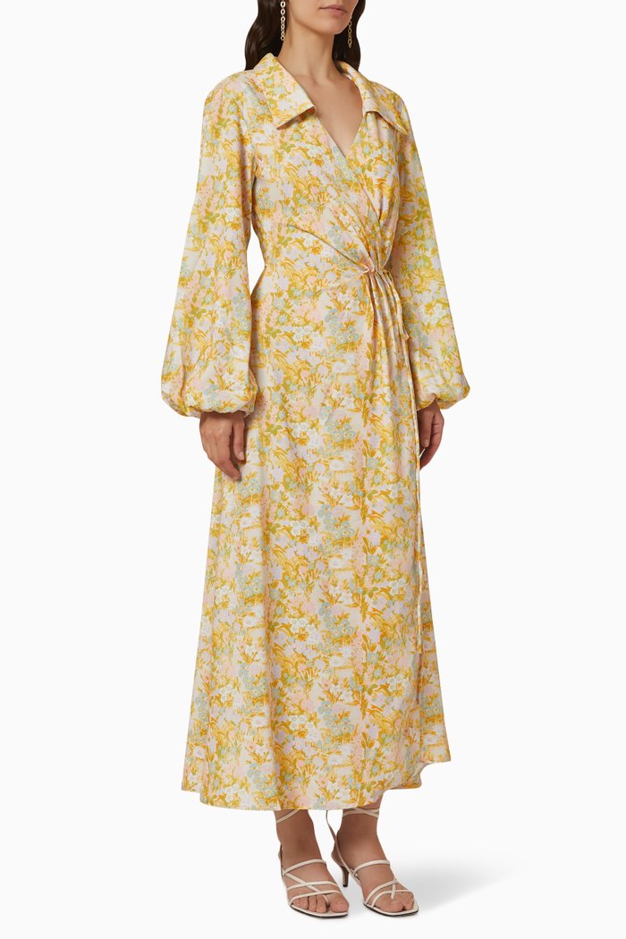 

Goldie Wrap Dress in Satin Back Crepe, Neutral