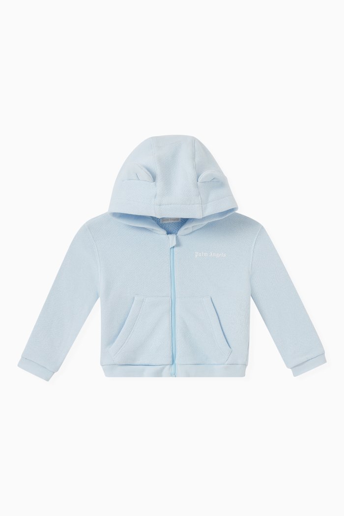 

Bear Print Hoodie in Cotton, Blue