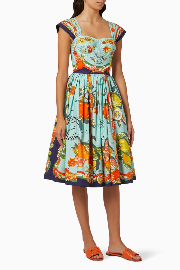 

Capri Citrus Print Bustier Midi Dress in Poplin, Multicolour