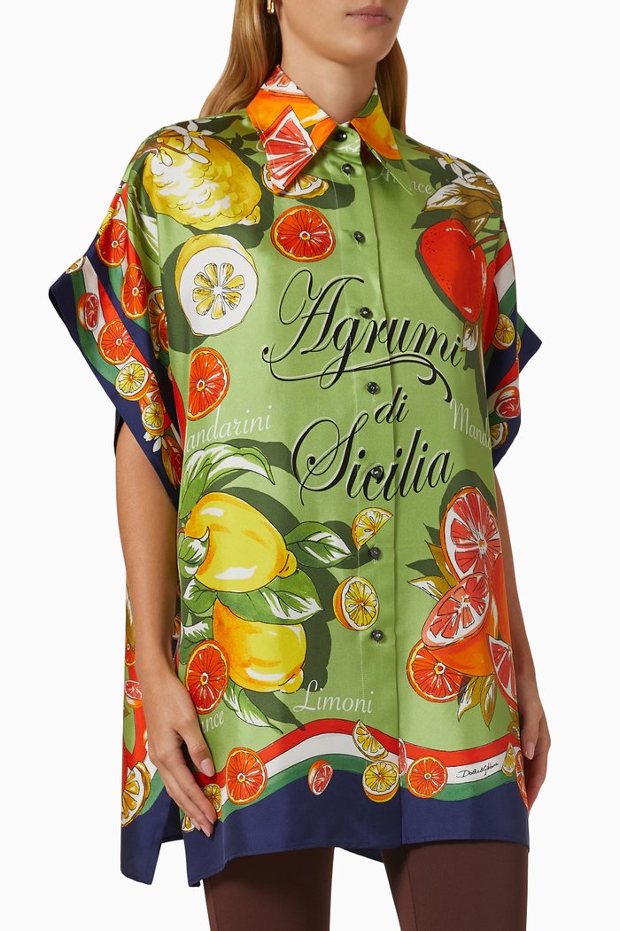 

Citrus Print Shirt in Silk Twill, Multicolour