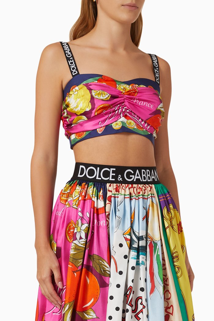 

Citrus Print Crop Top in Silk Twill, Multicolour