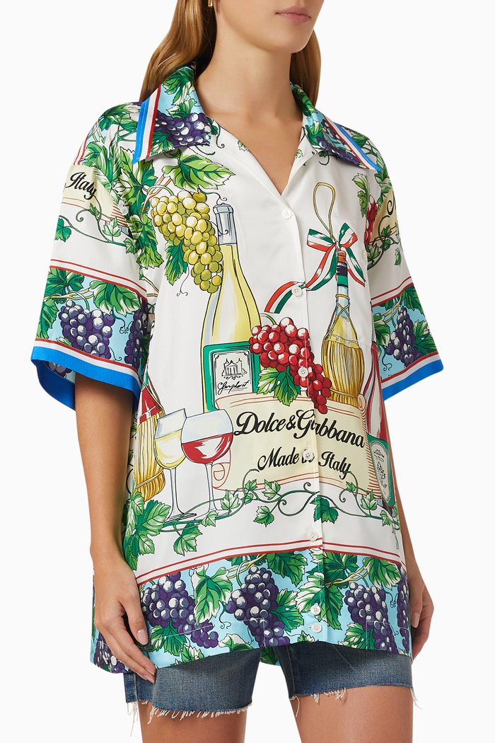 

Wine Print Shirt in Silk Twill, Multicolour
