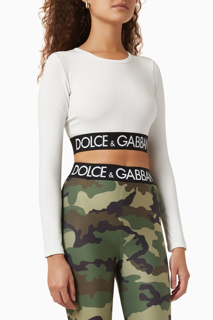 Logo Band Crop Top in Jersey, White