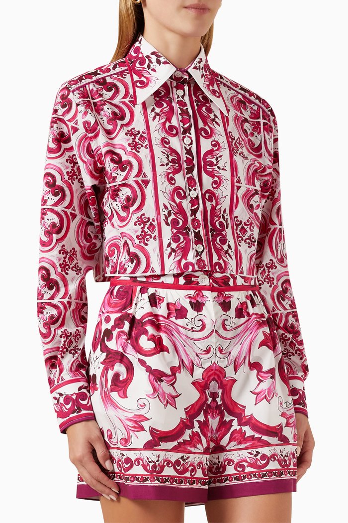 

Majolica-print Crop Shirt in Cotton-poplin, Pink