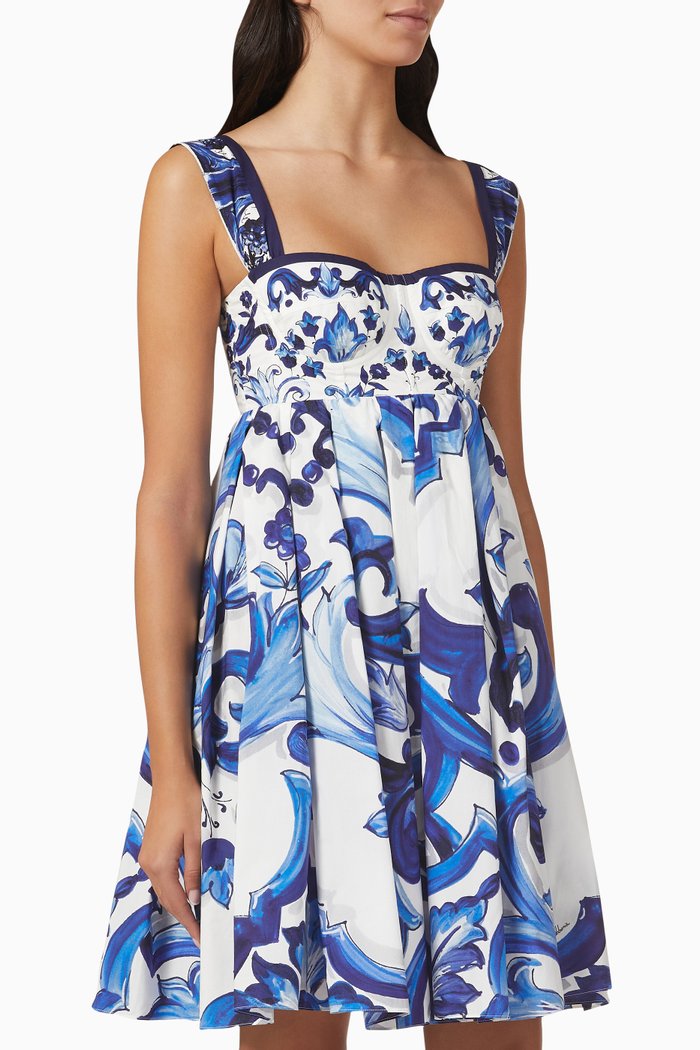 

Majolica-printed Dress in Cotton, Blue